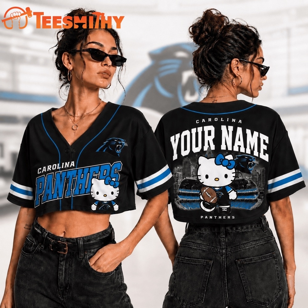 Carolina Panthers NFL Hello Kitty Personalized Crop Top Baseball Jersey