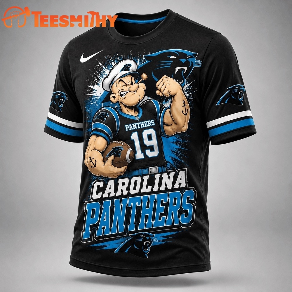 Carolina Panthers NFL Popeye Bold Cartoon Athletes 3D T Shirt