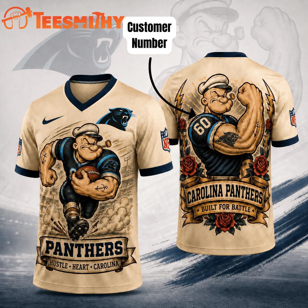 Carolina Panthers NFL Popeye Vintage Tattoo Football Jersey