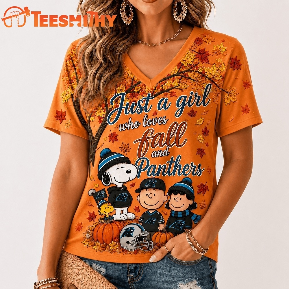 Carolina Panthers NFL Snoopy Peanuts Fall Season V Neck T Shirt