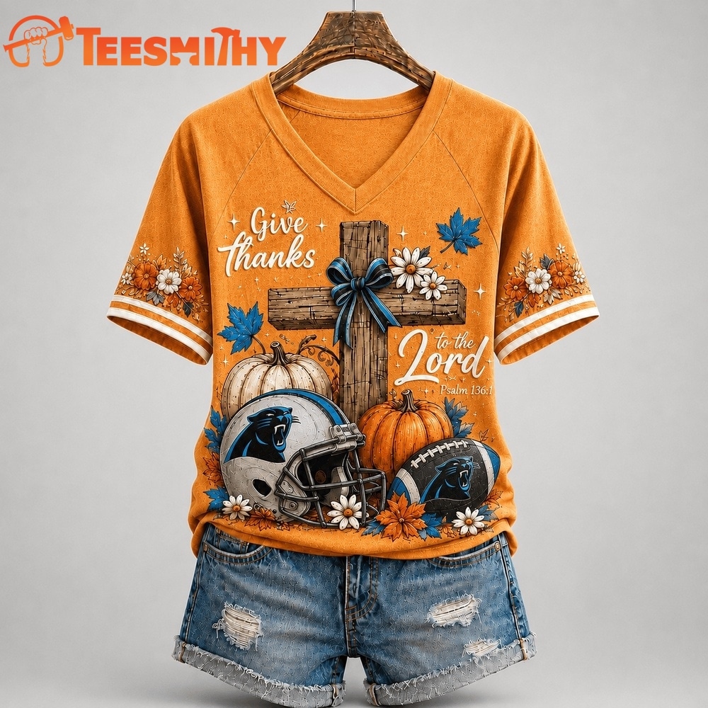 Carolina Panthers NFL Thanksgiving Faith And Football V Neck T Shirt