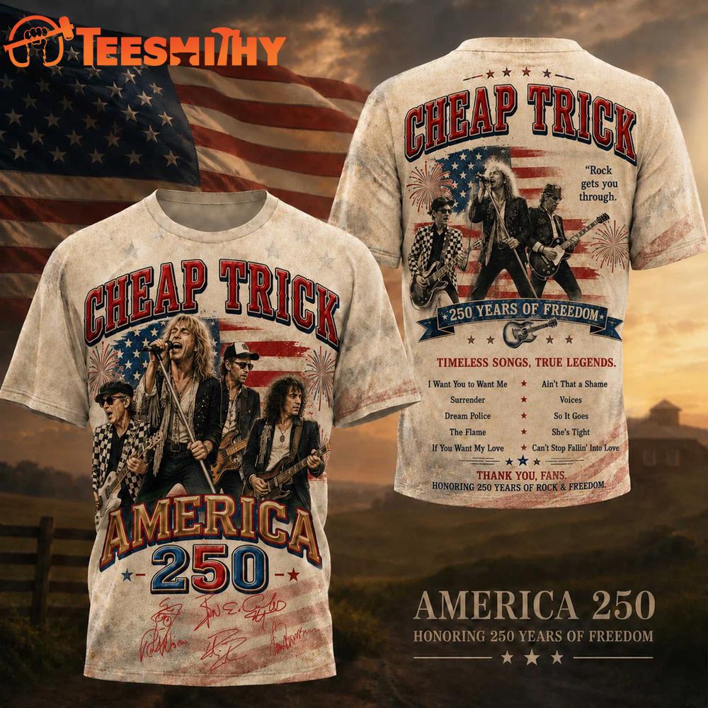 Cheap Trick Graphic Signature Music America 250 Years 3D Shirt 1 Cheap Trick Graphic Signature Music America 250 Years 3D Shirt