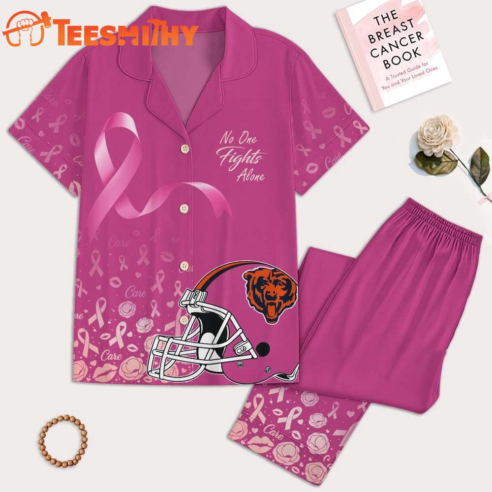 Chicago Bears 2025 NFL Breast Cancer October Short Sleeve Satin Pajama Set