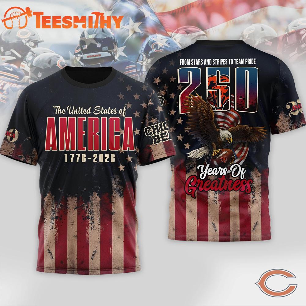 Chicago Bears 2026 NFL 250th Anniversary Of America 3D Shirt