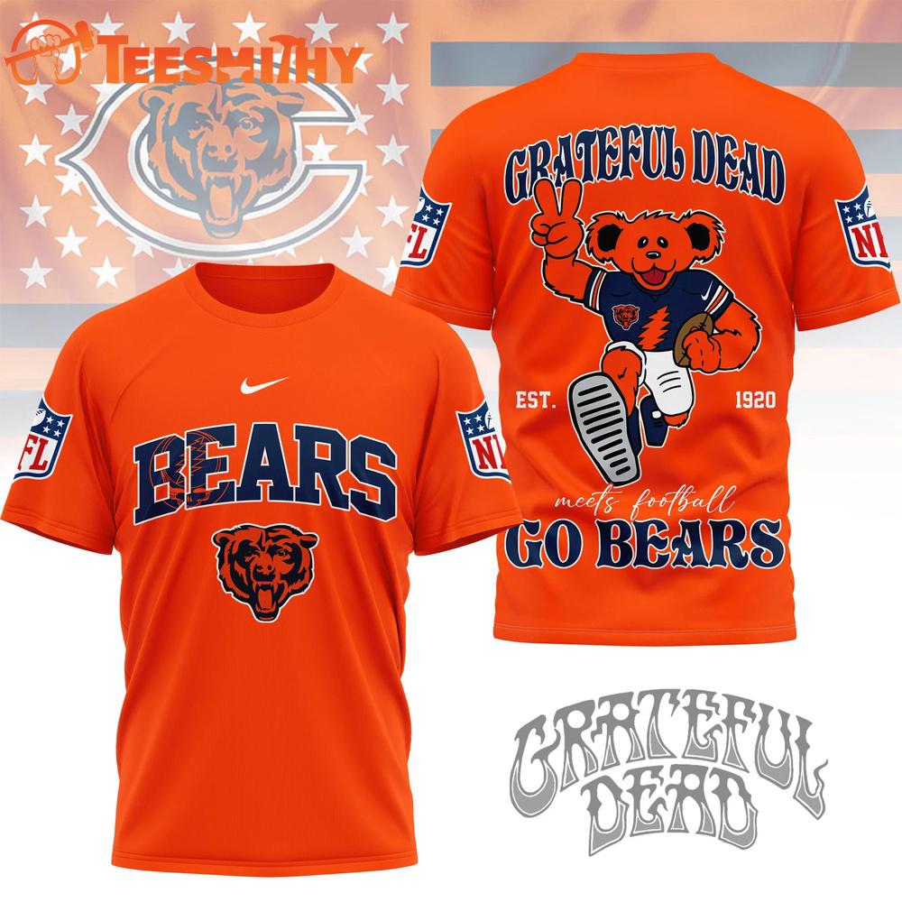 Chicago Bears 2026 NFL Grateful Dead Retro Bear 3D T Shirt