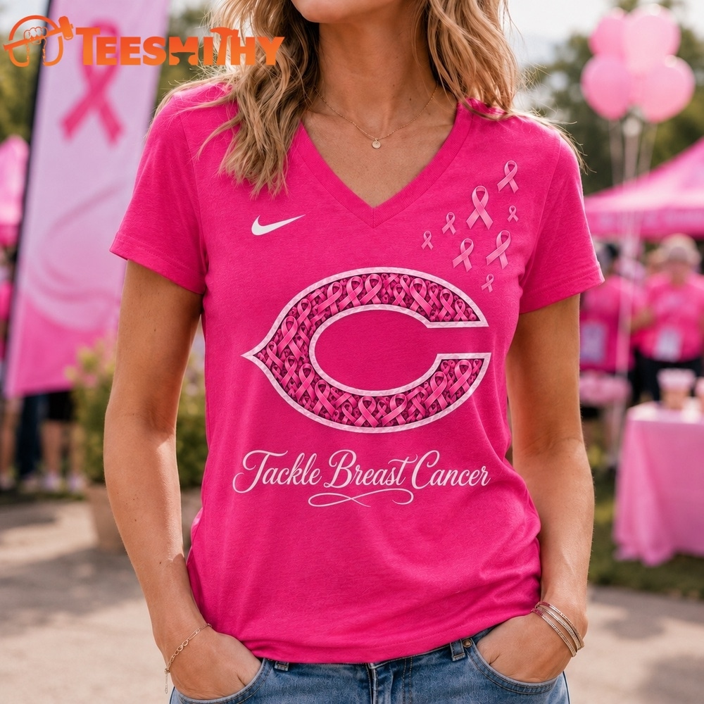 Chicago Bears 2026 NFL Tackle Breast Cancer V neck T Shirt