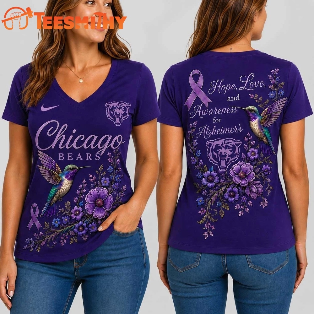 Chicago Bears NFL Alzheimer’s Awareness Month V neck T Shirt
