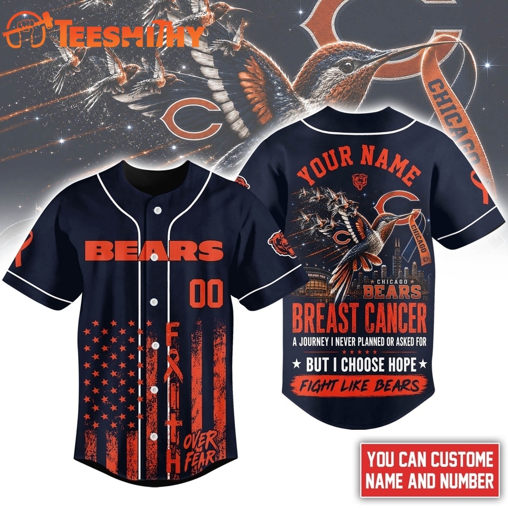 Chicago Bears NFL Breast Cancer Hope Over Fear Baseball Jersey