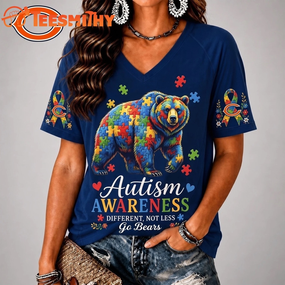 Chicago Bears NFL Different, Not Less Autism Awareness V neck T Shirt