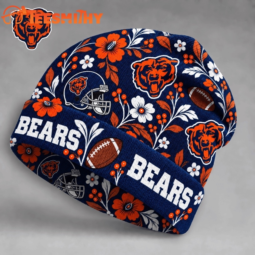 Chicago Bears NFL Floral Team Pride Christmas Beanie Hats