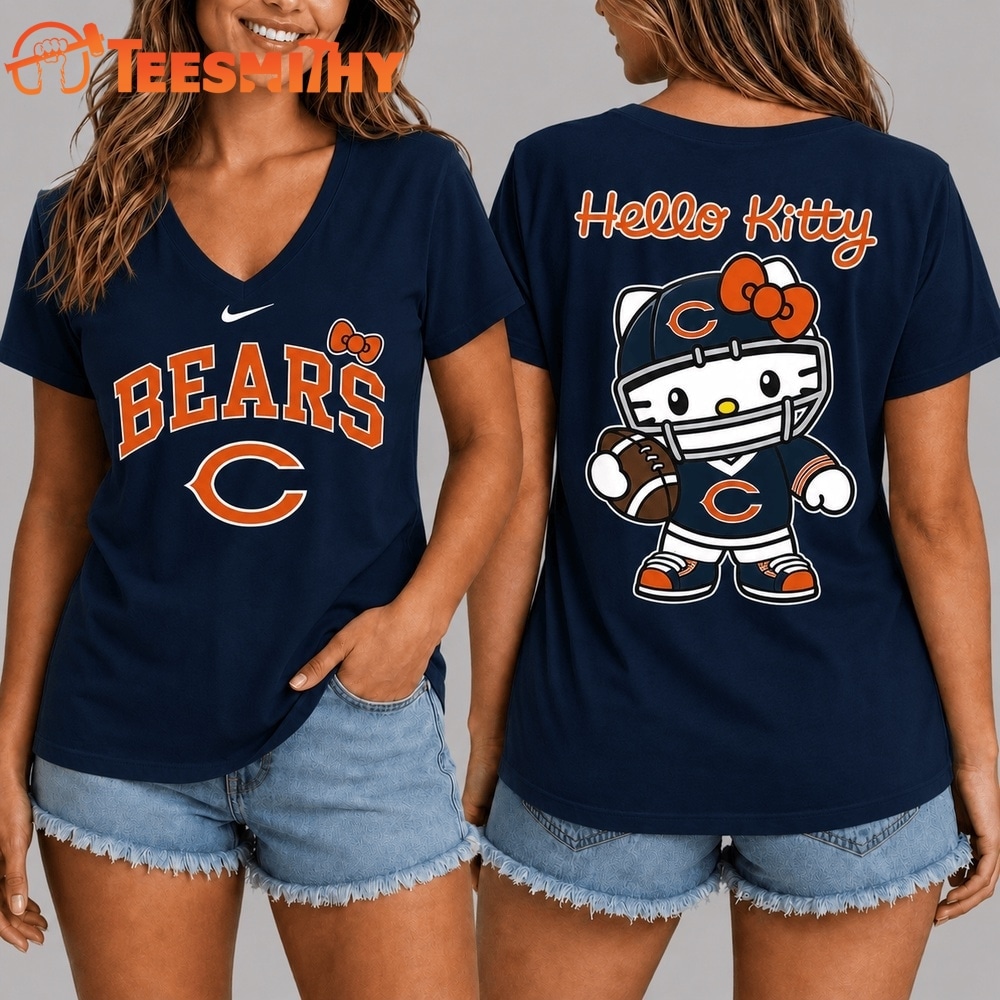 Chicago Bears NFL Hello Kitty Football V Neck T Shirt