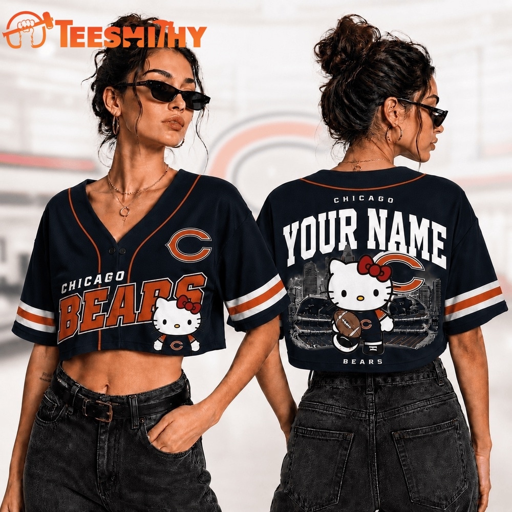 Chicago Bears NFL Hello Kitty Personalized Crop Top Baseball Jersey