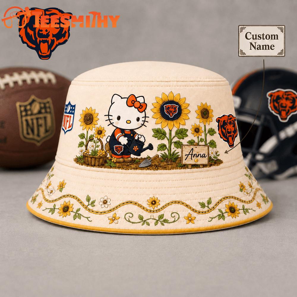 Chicago Bears NFL Hello Kitty Sunflower Garden Bucket Hat