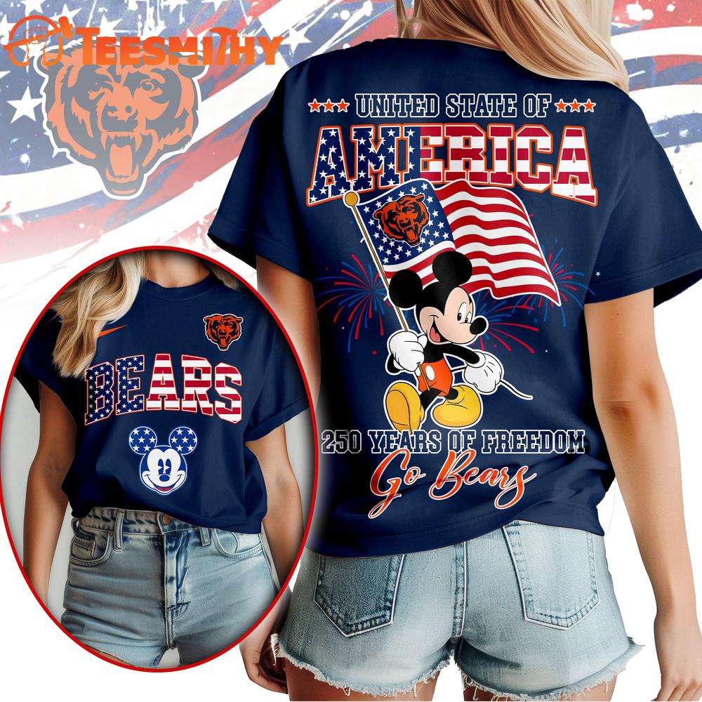 Chicago Bears NFL Mickey America Flag Freedom 250 Years 3D T Shirt