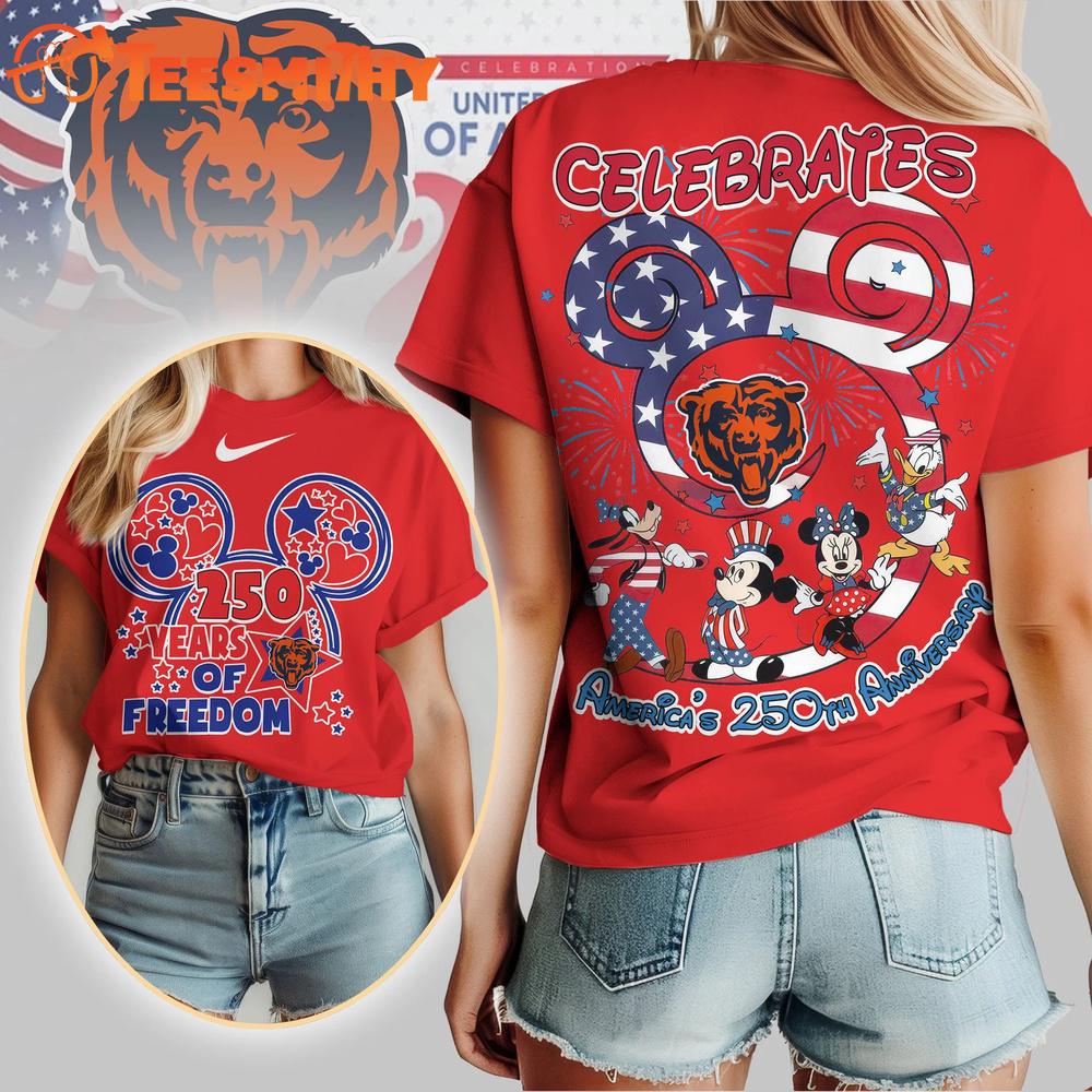 Chicago Bears NFL Mickey Celebrates America 250th Anniversary All Over Print T Shirt