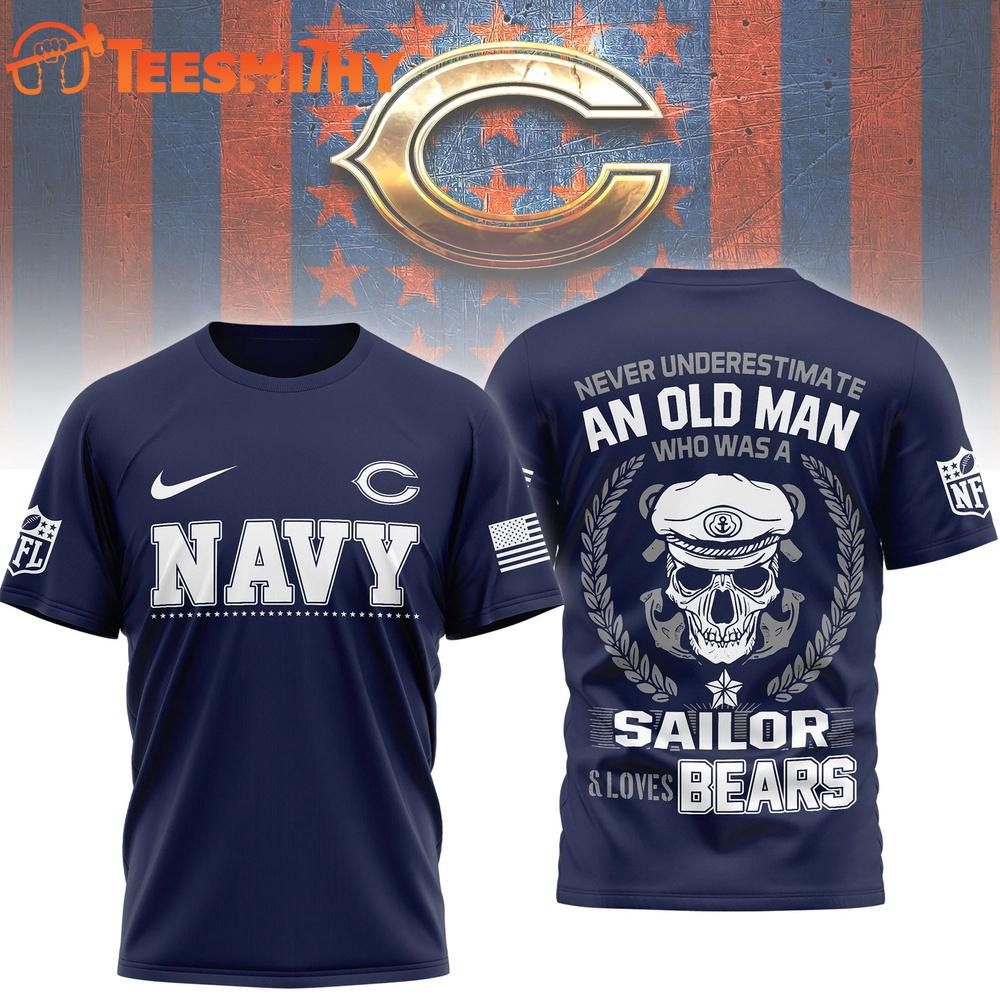 Chicago Bears NFL Navy Veteran All Over Print Shirt