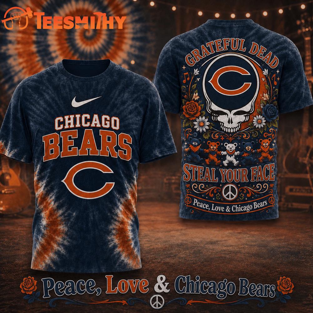 Chicago Bears NFL Peace Love Greateful Dead Special New 3D Shirt