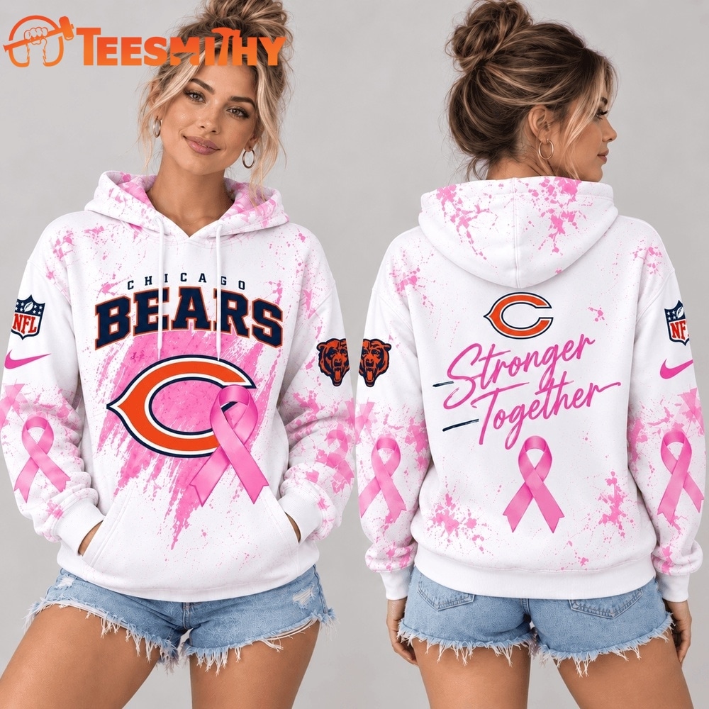 Chicago Bears NFL Pink Ribbon Stronger Together Breast Cancer Awareness Hoodie