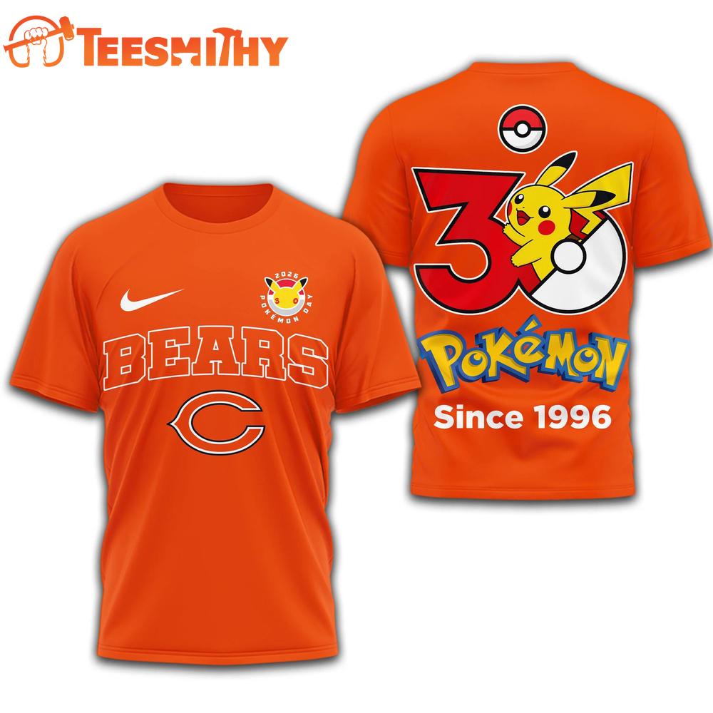 Chicago Bears NFL Pokemon 30th Anniversary 3D T Shirt