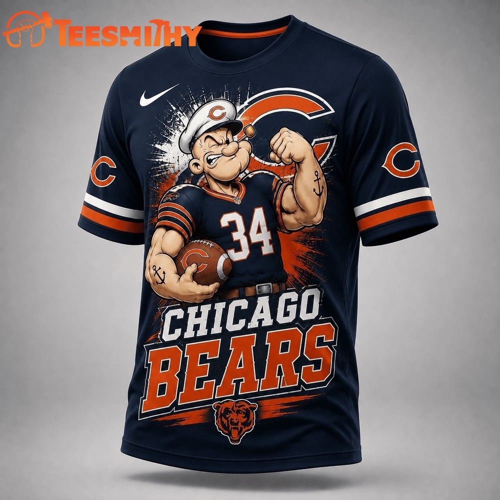 Chicago Bears NFL Popeye Bold Cartoon Athletes 3D T Shirt
