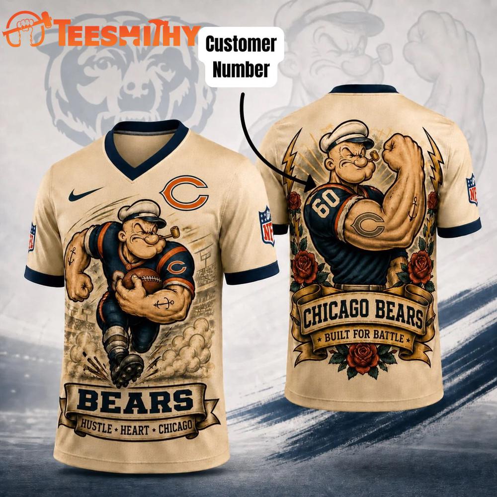 Chicago Bears NFL Popeye Vintage Tattoo Football Jersey