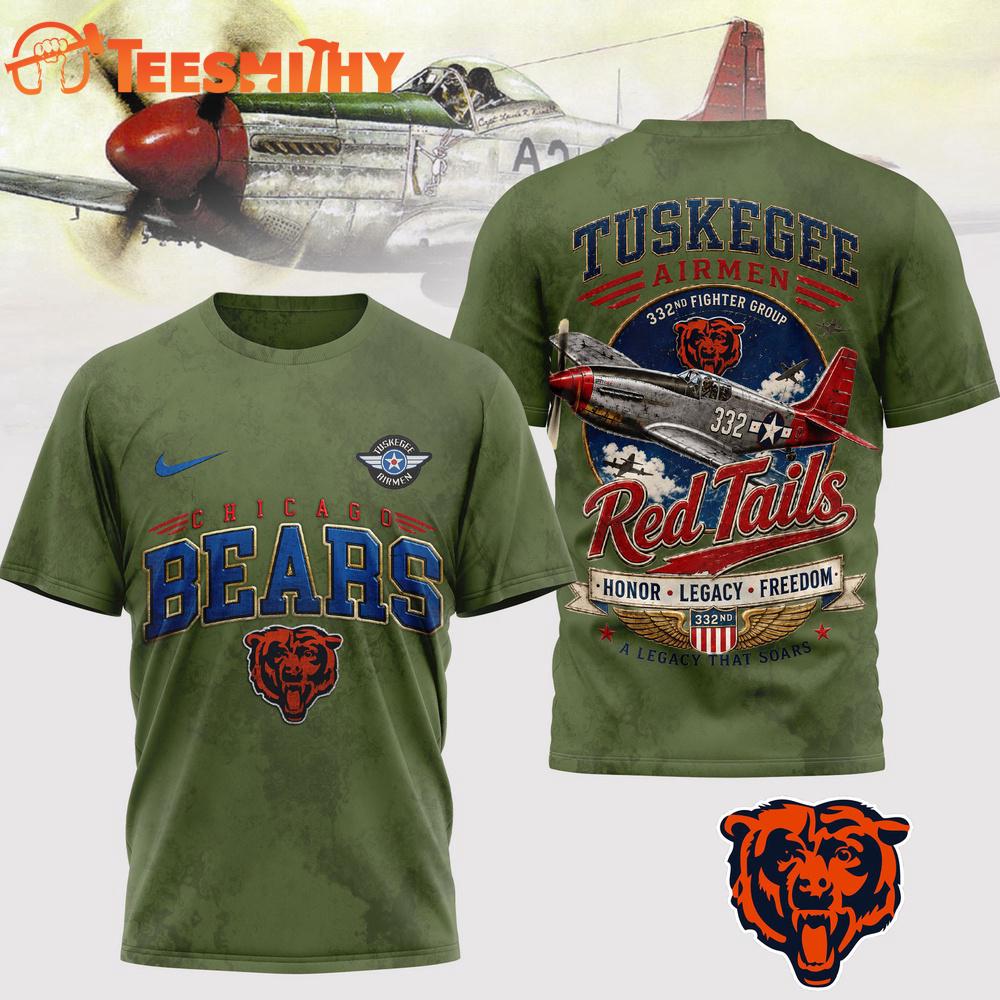 Chicago Bears NFL Red Tails Legacy Game Day 3D T-Shirt