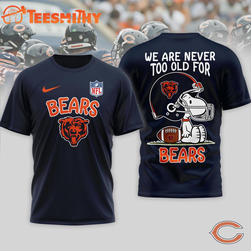 Chicago Bears NFL Snoopy Never Too Old New Design 3D Shirt