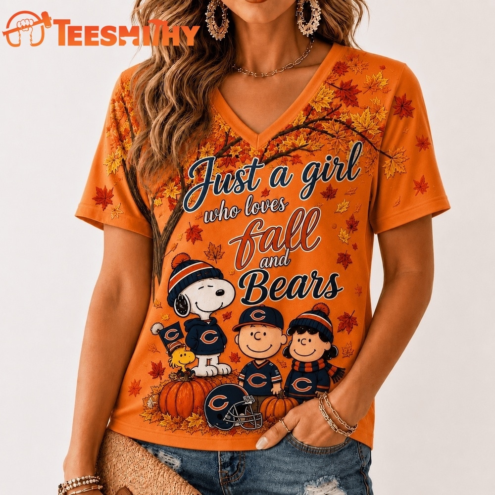 Chicago Bears NFL Snoopy Peanuts Fall Season V Neck T Shirt