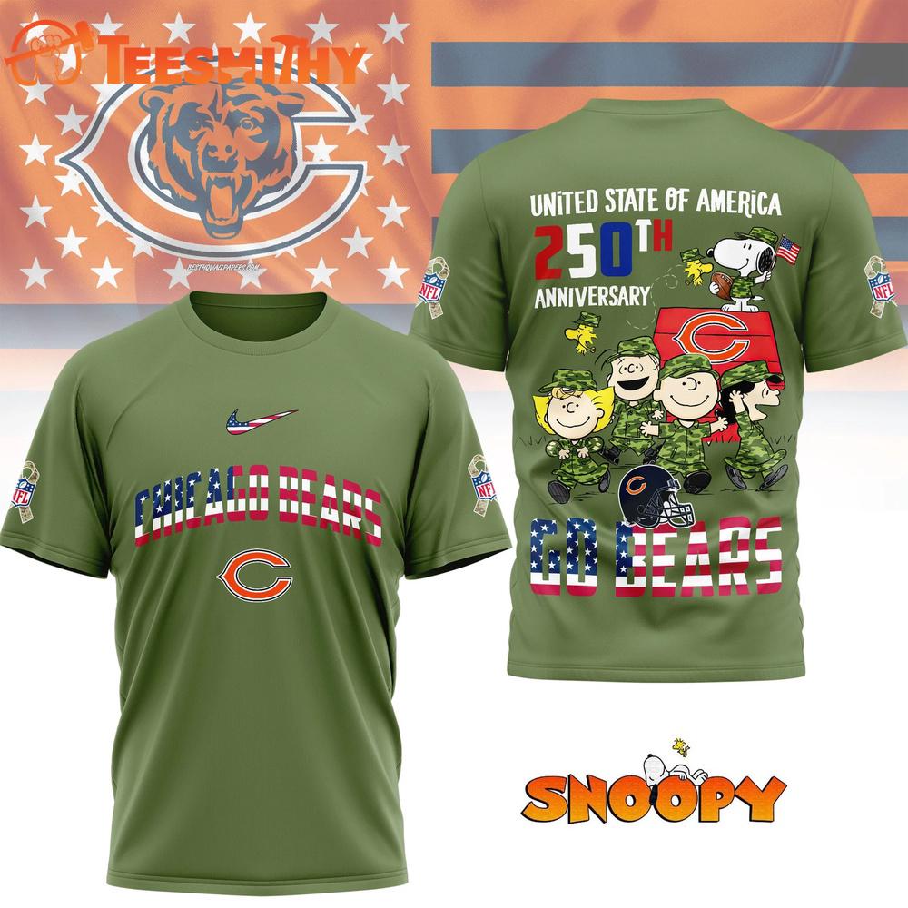 Chicago Bears NFL Snoopy Peanuts Freedom 250th of America 3D T Shirt