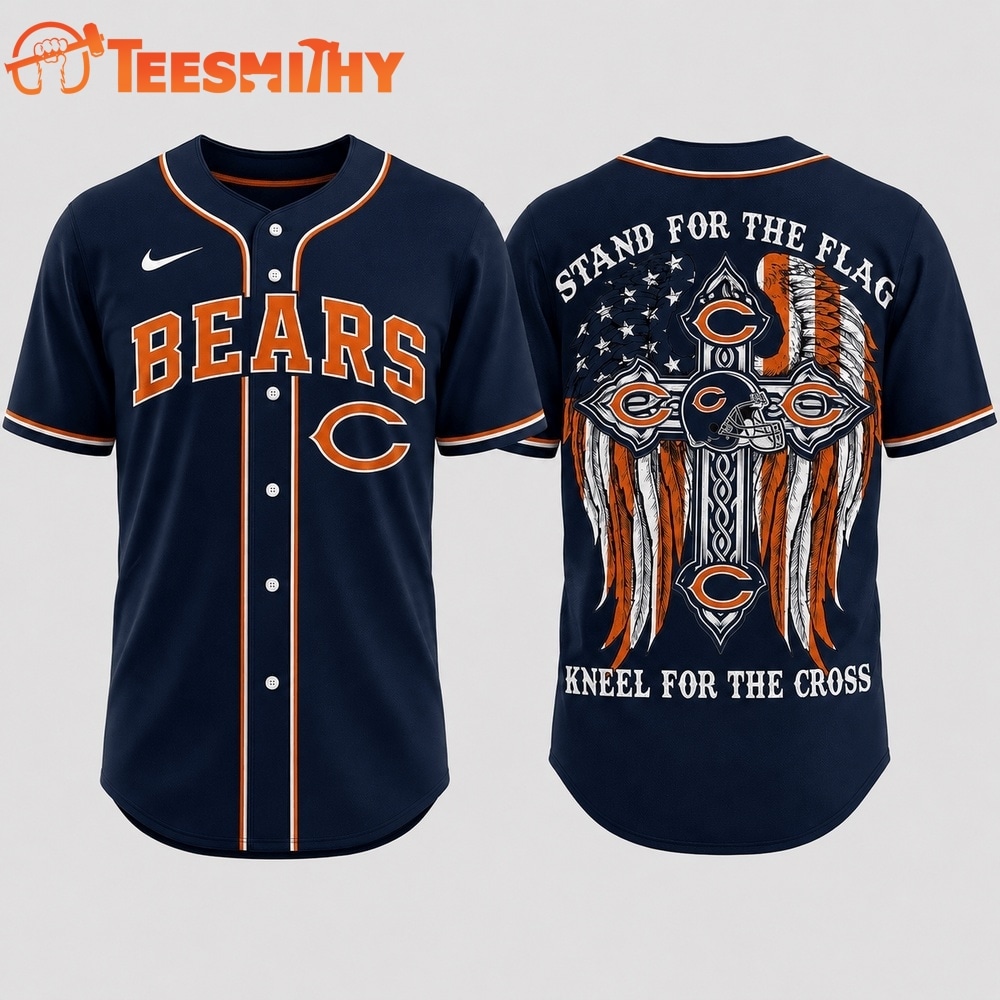Chicago Bears NFL Stand For The Flag Kneel For The Cross Baseball Jersey Shirt