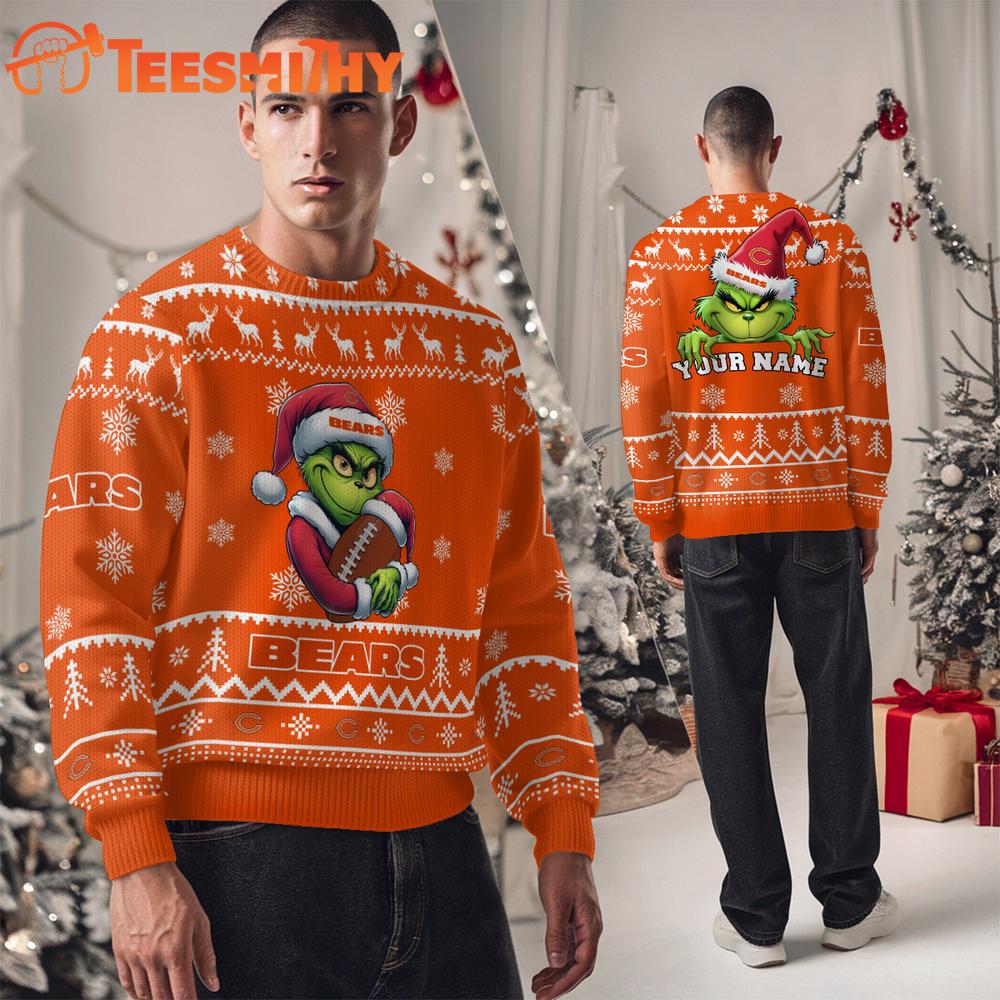 Chicago Bears NFL Team Color Grinch Ugly Christmas Sweater