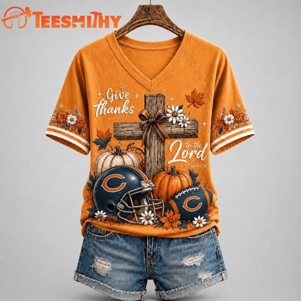 Chicago Bears NFL Thanksgiving Faith And Football V Neck T Shirt