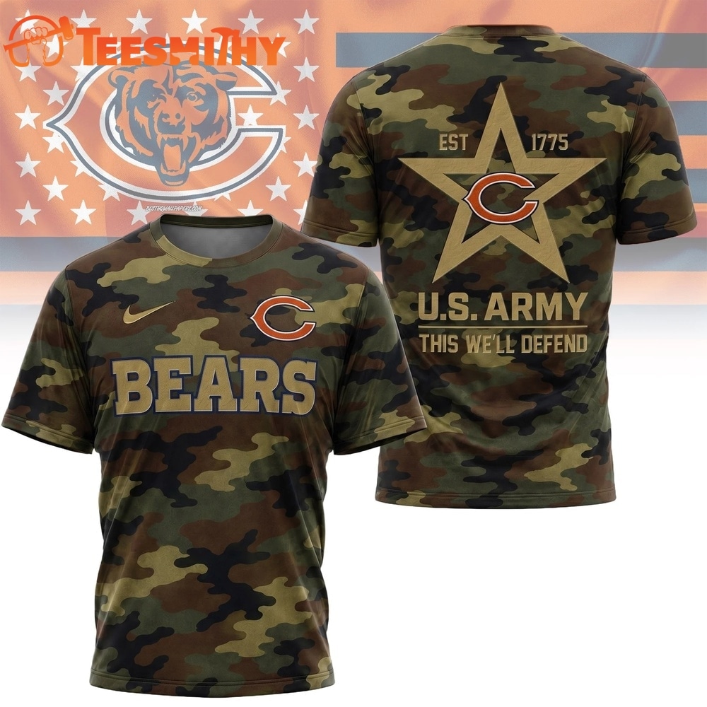 Chicago Bears NFL Veterans US Army Camo New Design 3D Shirt