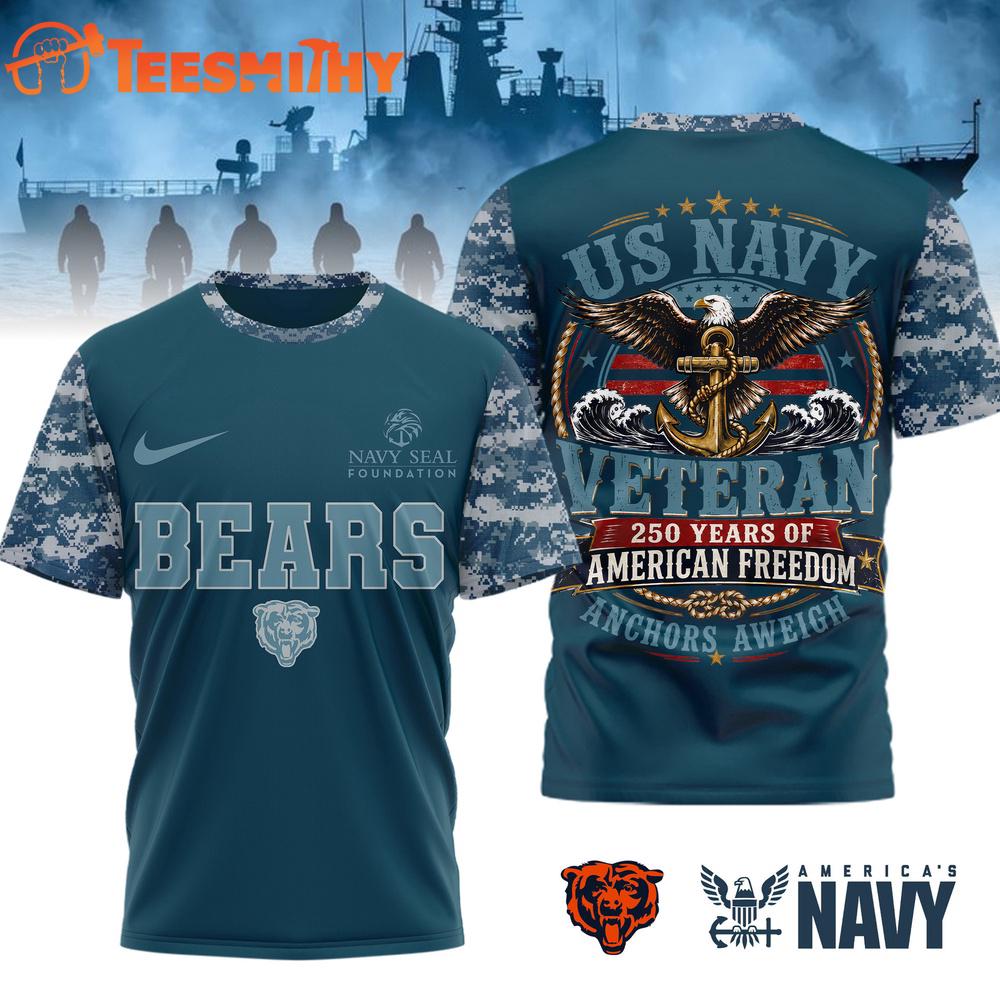 Chicago Bears US Navy Veteran 250 Years American Freedom 3D Shirt