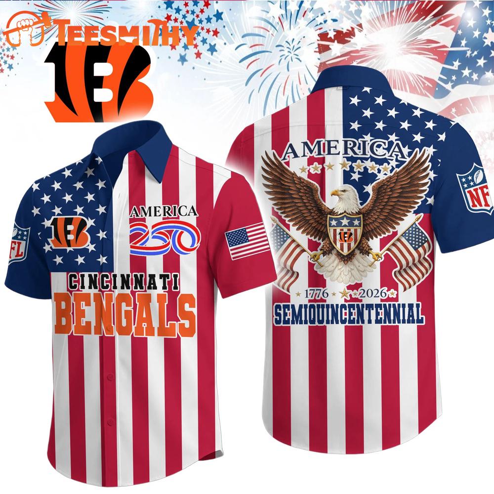 Cincinnati Bengals 1776-2026 NFL Liberty Eagle Patriotic 250 Years America Hawaiian Shirt