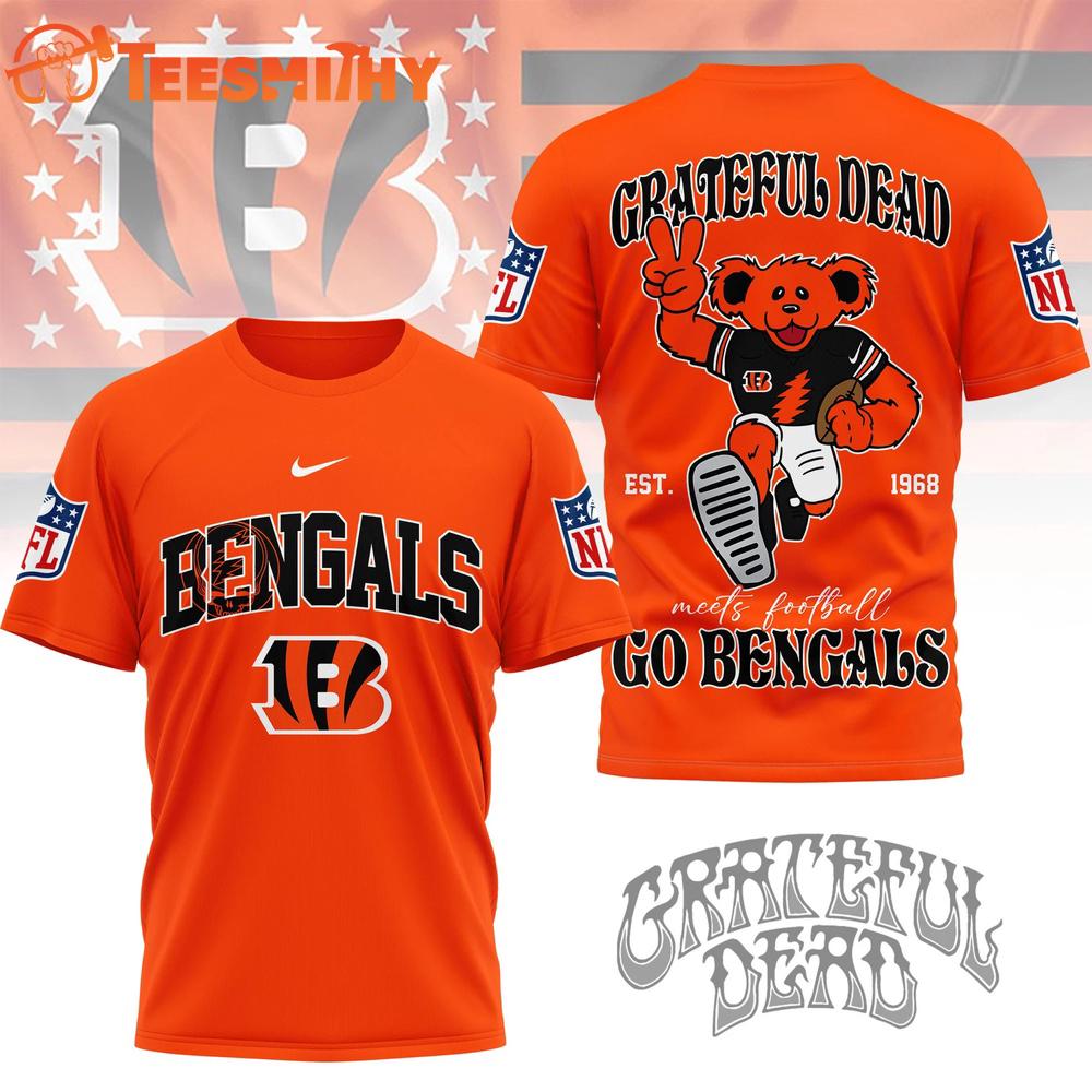 Cincinnati Bengals 2026 NFL Grateful Dead Retro Bear 3D T Shirt