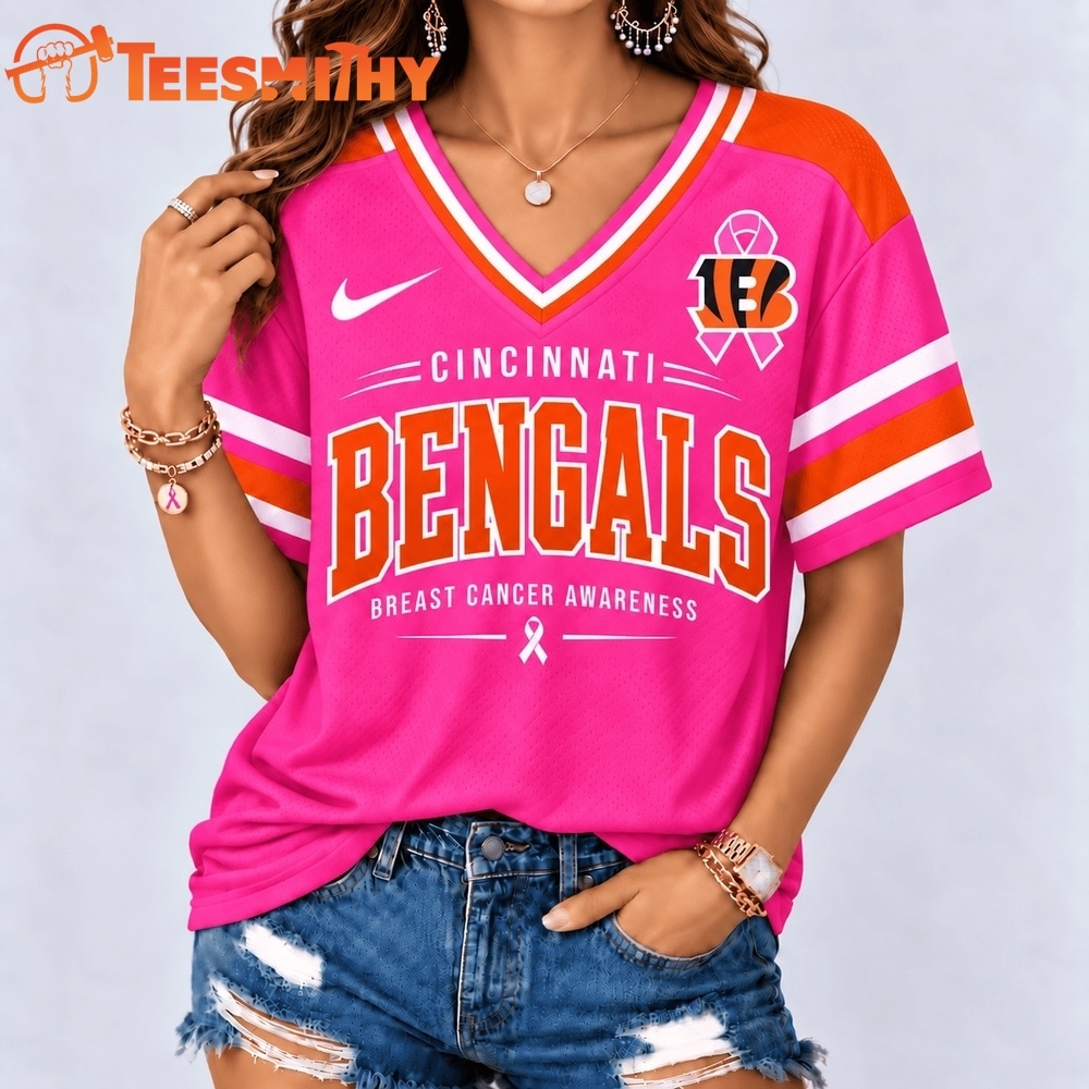Cincinnati Bengals 2026 NFL Pink Breast Cancer Awareness V neck T Shirt