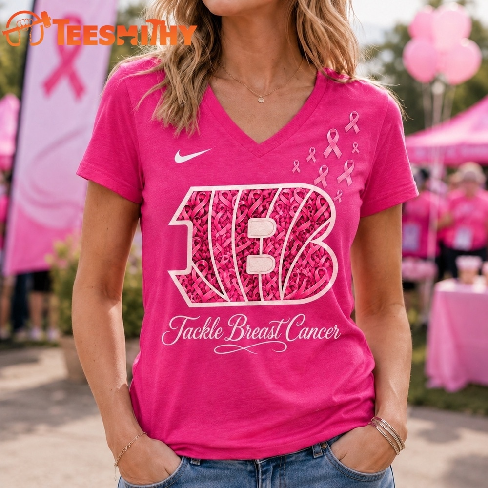 Cincinnati Bengals 2026 NFL Tackle Breast Cancer V neck T Shirt