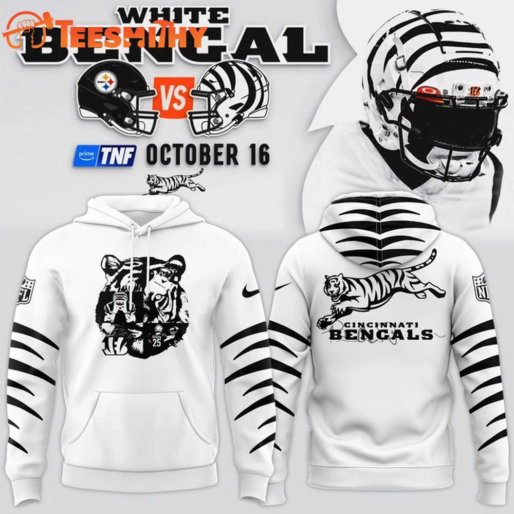 Cincinnati Bengals New Season 2025 White Black Hoodie Cincinnati Bengals New Season 2025 White Black Hoodie