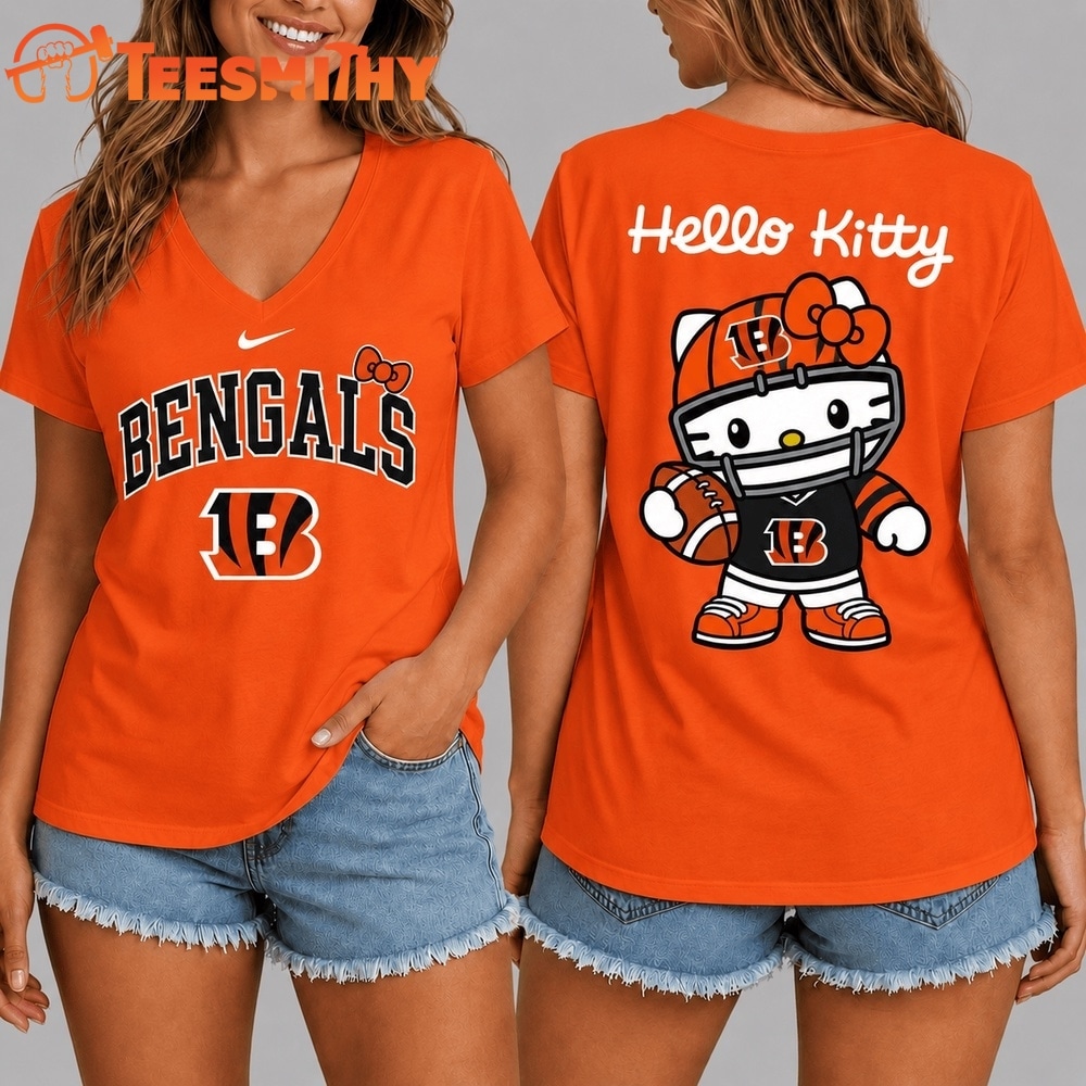 Cincinnati Bengals NFL Hello Kitty Football V Neck T Shirt