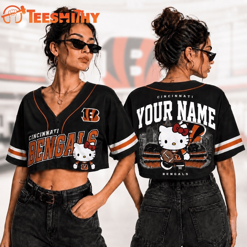 Cincinnati Bengals NFL Hello Kitty Personalized Crop Top Baseball Jersey