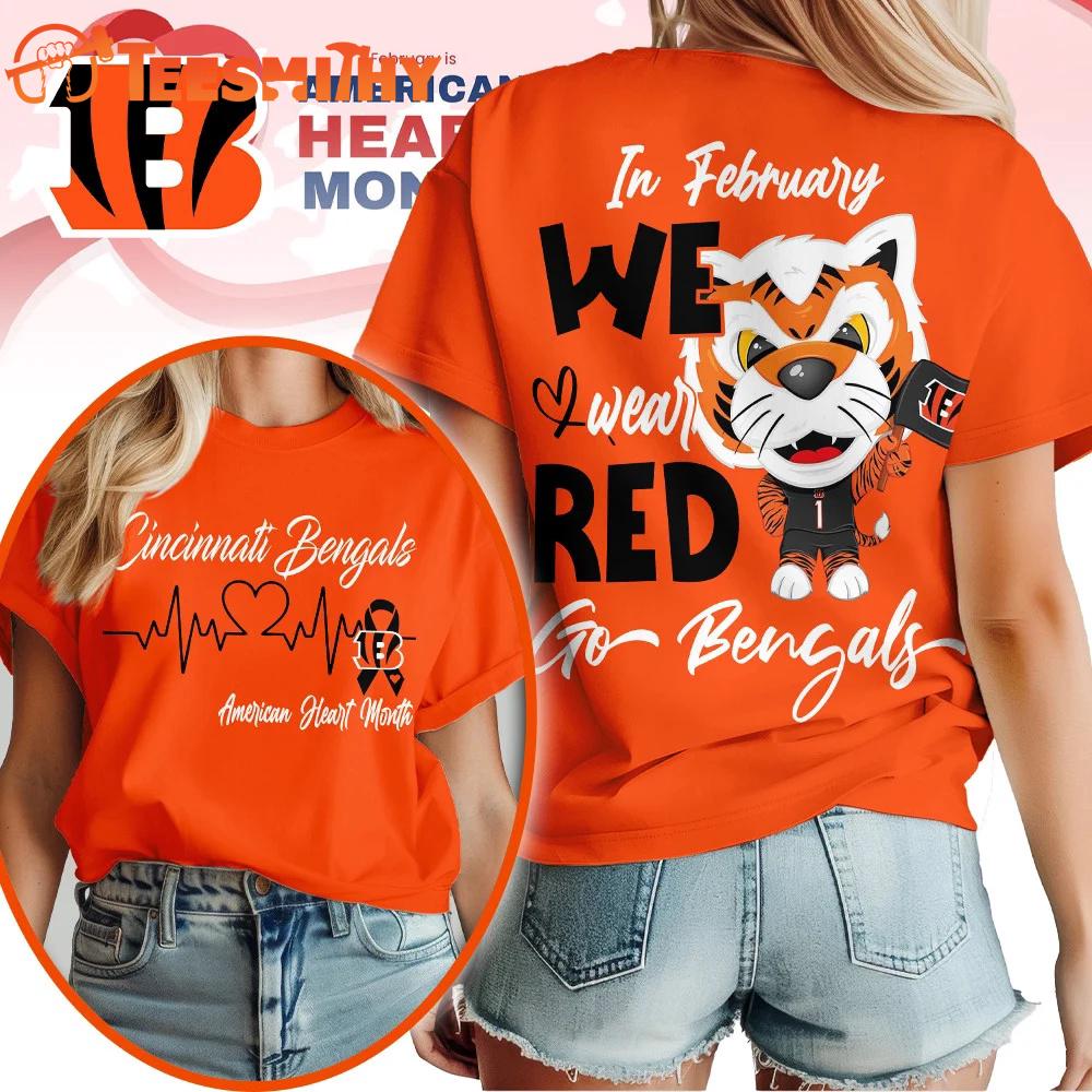Cincinnati Bengals NFL Mascot American Heart Month Unisex 3D Shirt