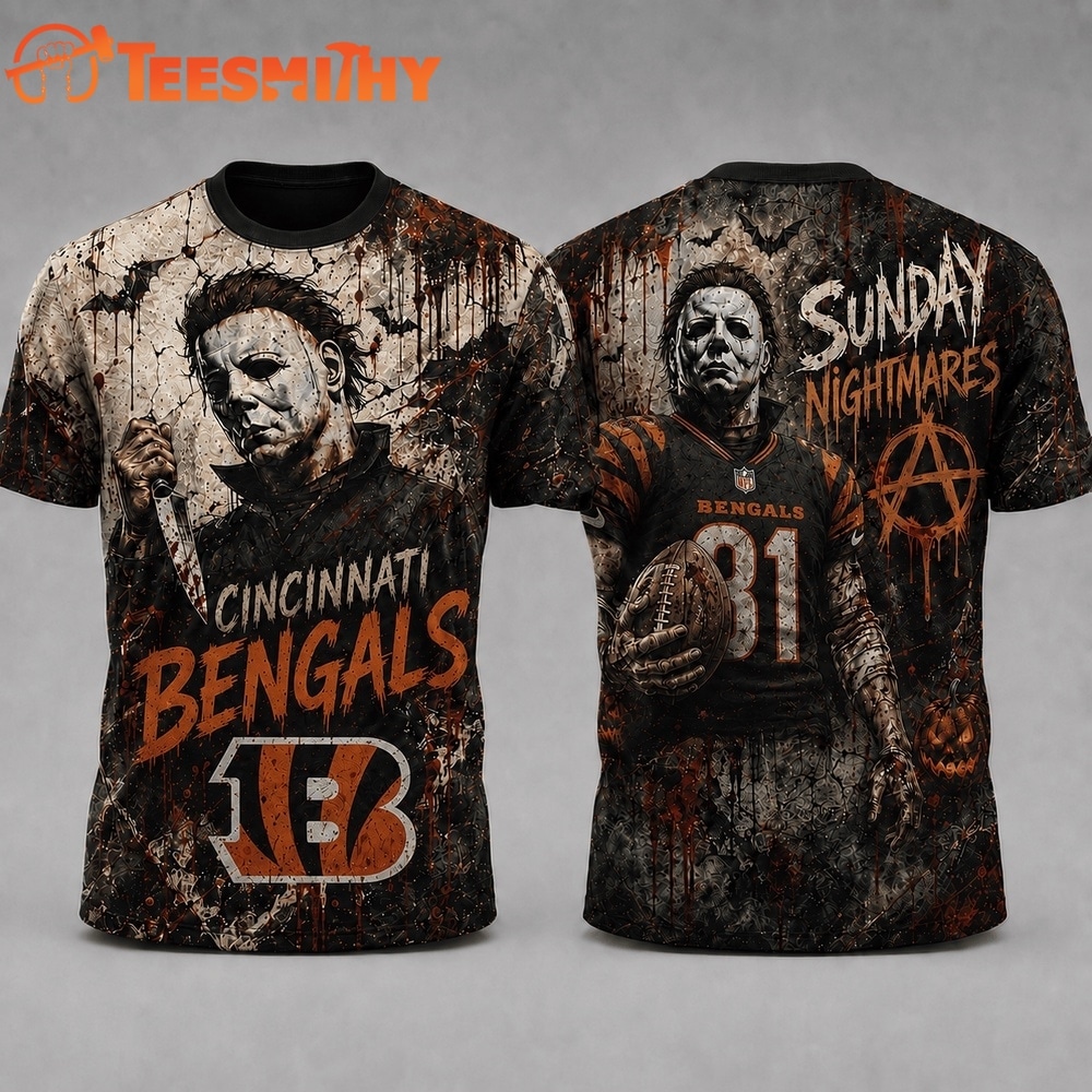 Cincinnati Bengals NFL Michael Myers Sunday Nightmares Horror Halloween 3D T Shirt
