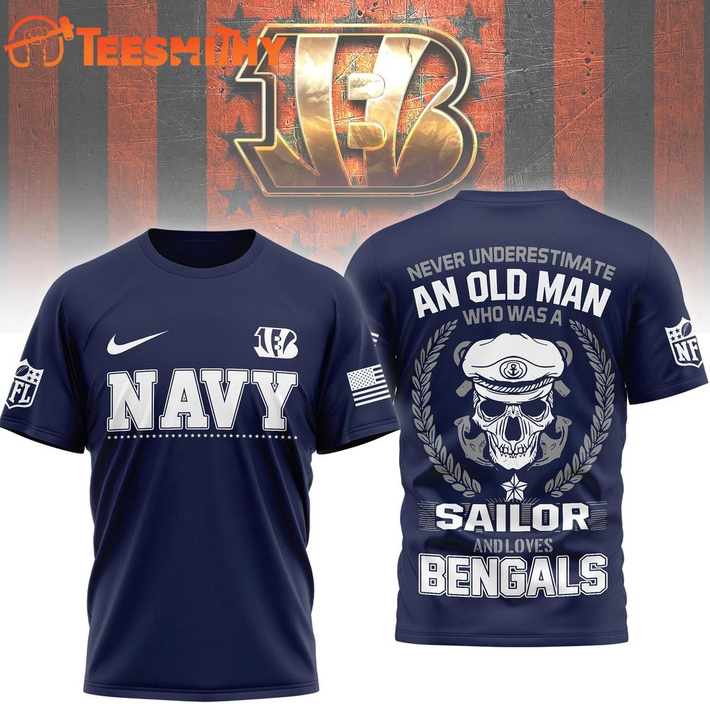Cincinnati Bengals NFL Navy Veteran All Over Print Shirt