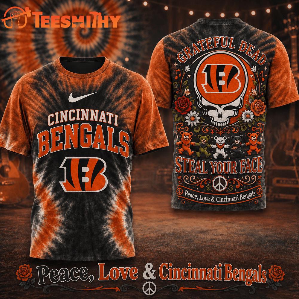 Cincinnati Bengals NFL Peace Love Greateful Dead Special New 3D Shirt