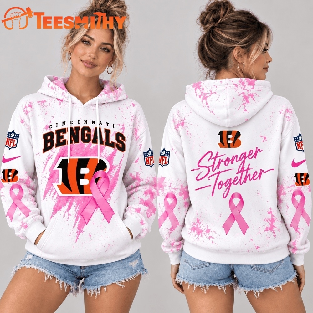 Cincinnati Bengals NFL Pink Ribbon Stronger Together Breast Cancer Awareness Hoodie