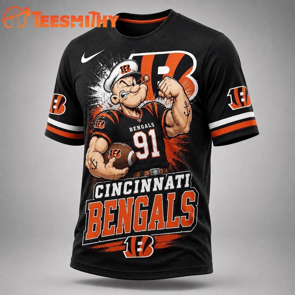 Cincinnati Bengals NFL Popeye Bold Cartoon Athletes 3D T Shirt
