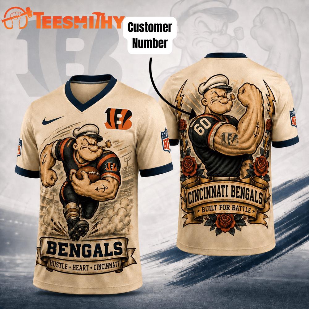 Cincinnati Bengals NFL Popeye Vintage Tattoo Football Jersey