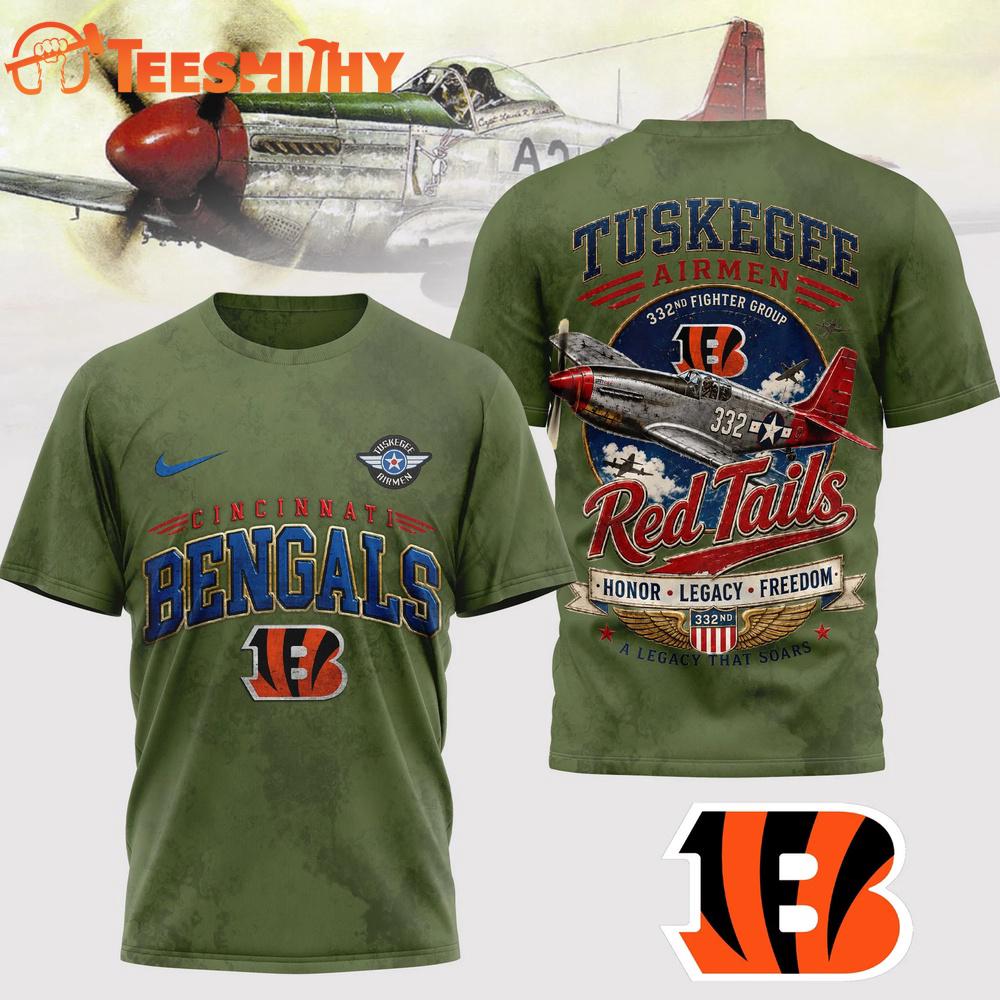 Cincinnati Bengals NFL Red Tails Legacy Game Day 3D T-Shirt