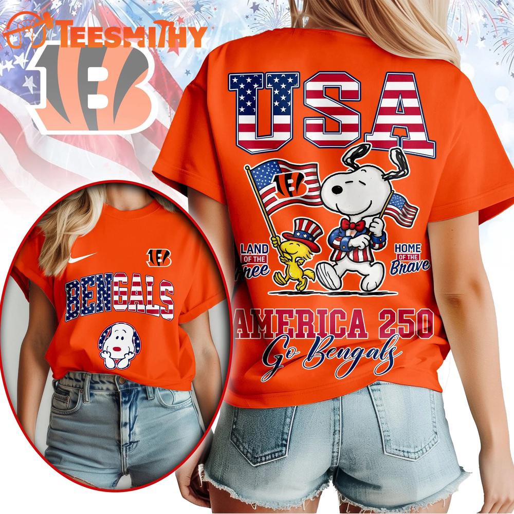 Cincinnati Bengals NFL Snoopy America 250 Years Anniversary 3D T Shirt